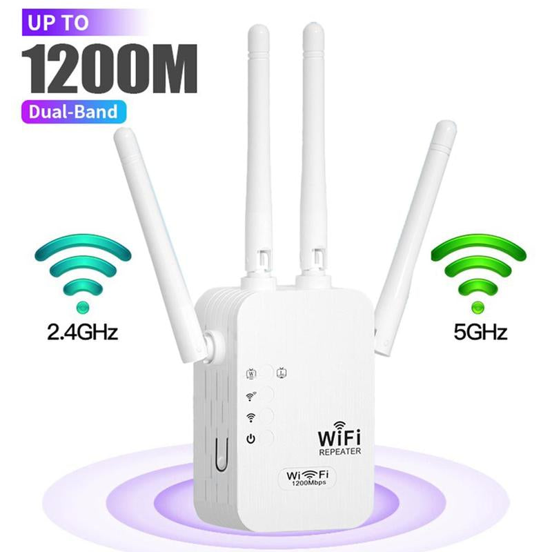 Wifi Extender 2025, 1200Mbps Dual Band (5Ghz/2.4Ghz) Wifi Booster, Covers 10,000 Sq. Ft & 50 Devices, Repeater/Ap/Router with Ethernet Port, Ideal for Home & Office Wifi Repeater Backyard Extender Wifi Extender