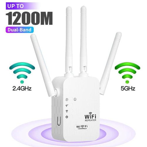 Wifi Extender 2025, 1200Mbps Dual Band (5Ghz/2.4Ghz) Wifi Booster, Covers 10,000 Sq. Ft & 50 Devices, Repeater/Ap/Router with Ethernet Port, Ideal for Home & Office Wifi Repeater Backyard Extender Wifi Extender