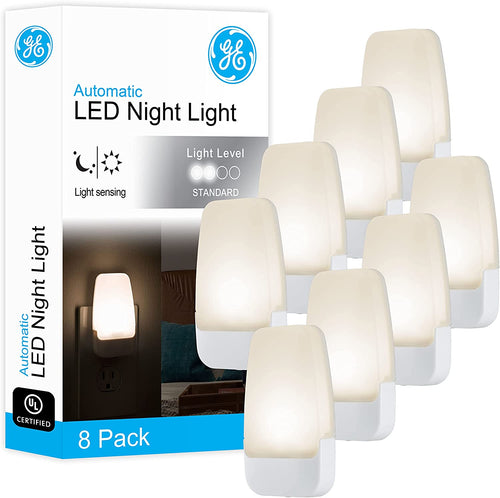 GE LED Plug-In Night Light, Dusk-to-Dawn Sensor, Warm White Ambient Lighting for Kids & Adults, Bedroom, Bathroom, Nursery, Hallway & Kitchen, UL Certified (8 Pack, 46478)