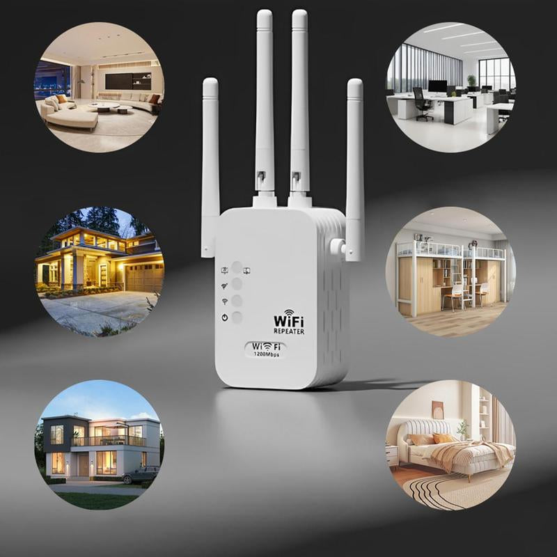 Wifi Extender 2025, 1200Mbps Dual Band (5Ghz/2.4Ghz) Wifi Booster, Covers 10,000 Sq. Ft & 50 Devices, Repeater/Ap/Router with Ethernet Port, Ideal for Home & Office Wifi Repeater Backyard Extender Wifi Extender