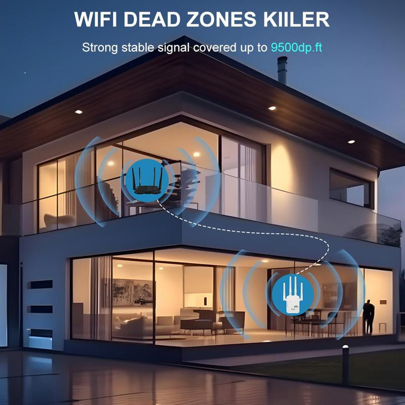 Wifi Extender 2025, 1200Mbps Dual Band (5Ghz/2.4Ghz) Wifi Booster, Covers 10,000 Sq. Ft & 50 Devices, Repeater/Ap/Router with Ethernet Port, Ideal for Home & Office Wifi Repeater Backyard Extender Wifi Extender