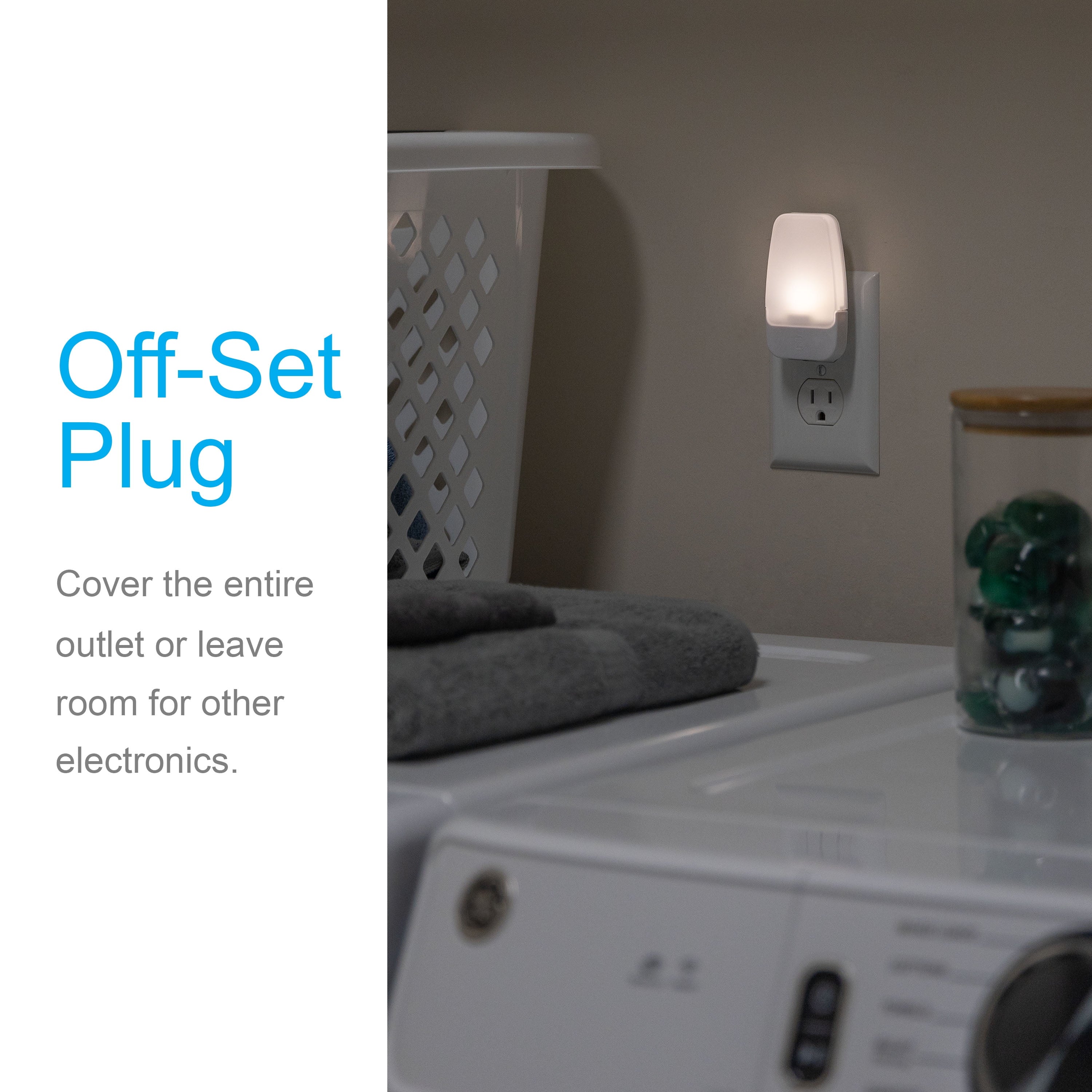 GE Automatic LED Plug-In Night Light, Dusk-to-Dawn Light Sensing, Warm White, 5 in., Compact Outlet Design, UL Listed, Bedroom/Bathroom/Hallway, 2-Pack