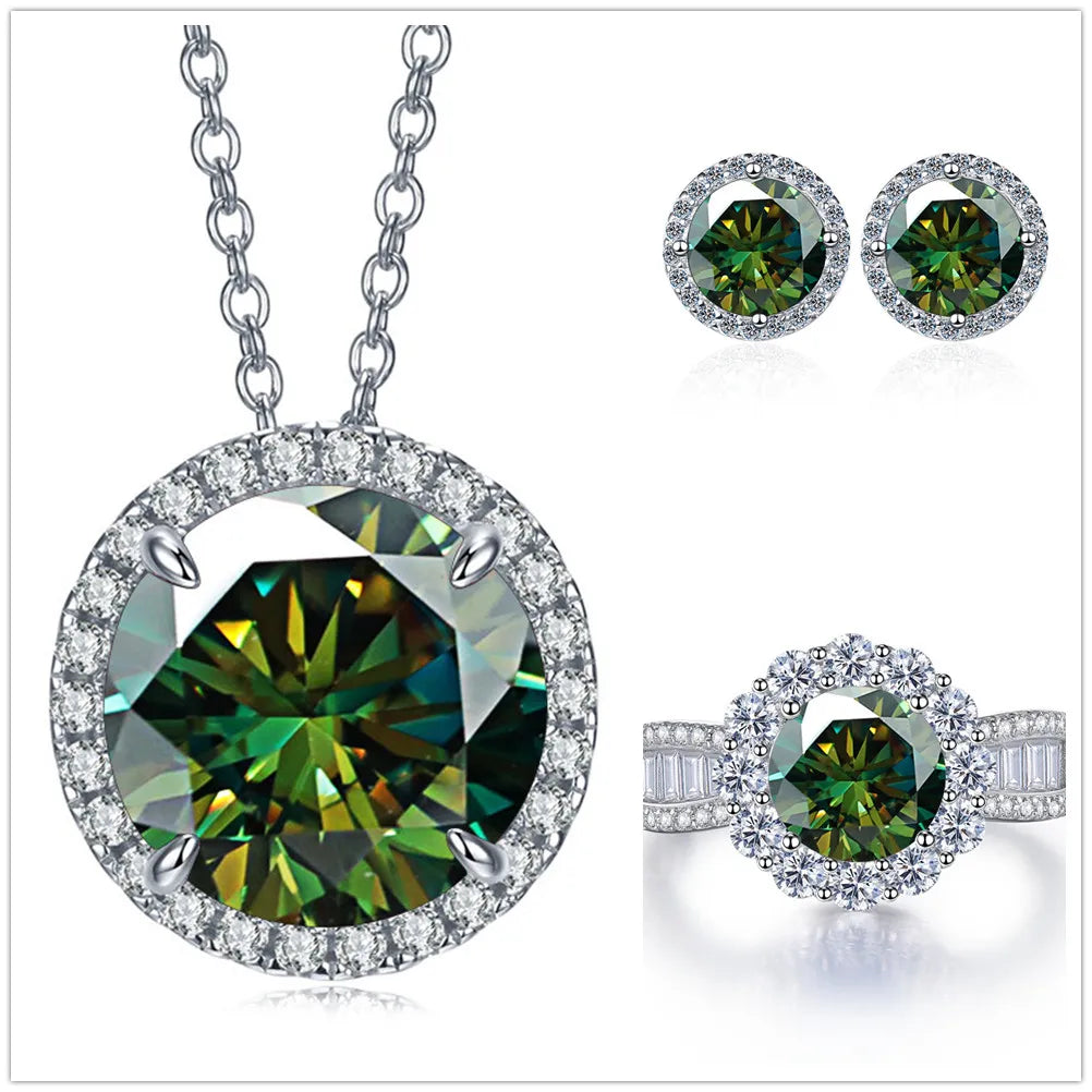 9ct Moissanite 925 Sterling Silver Ring Earrings Necklace Jewelry Set Gift