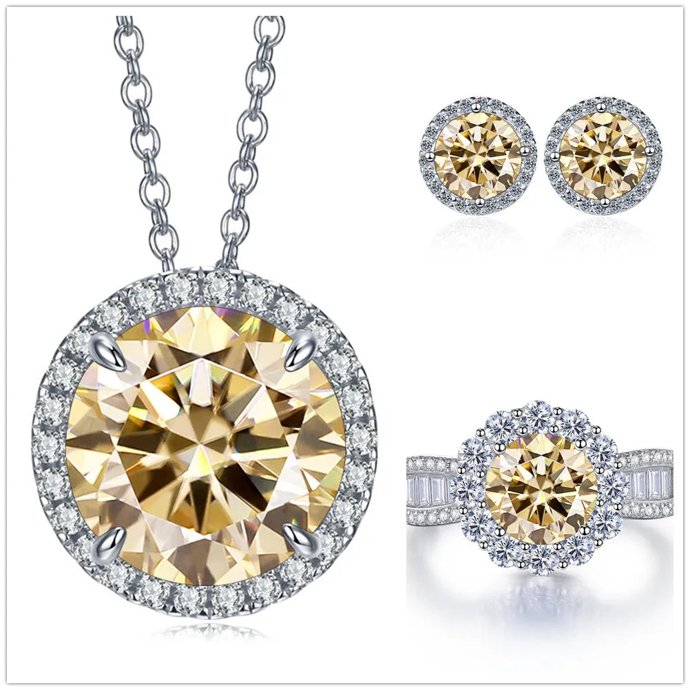 9ct Moissanite 925 Sterling Silver Ring Earrings Necklace Jewelry Set Gift