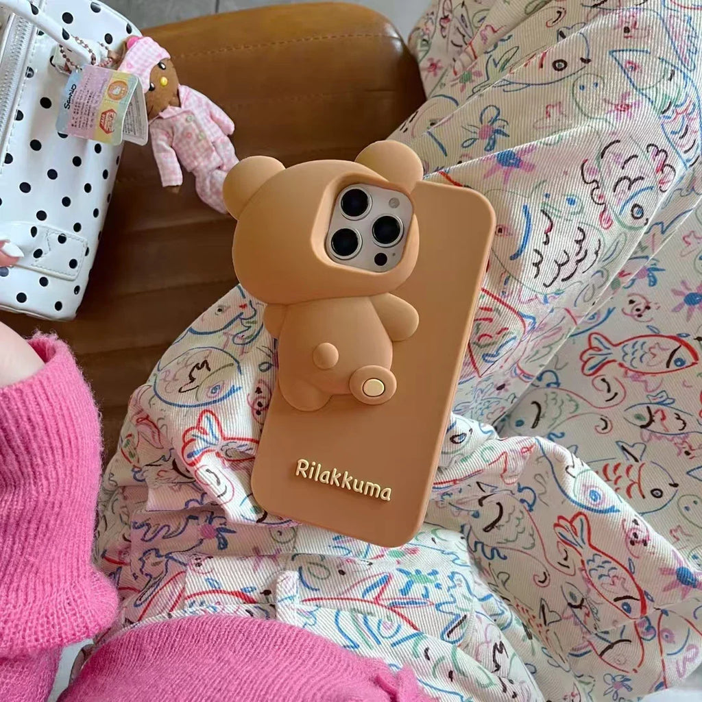 Funny 3D Cartoon Hide and Seek Rilakkuma Bear Phone Case