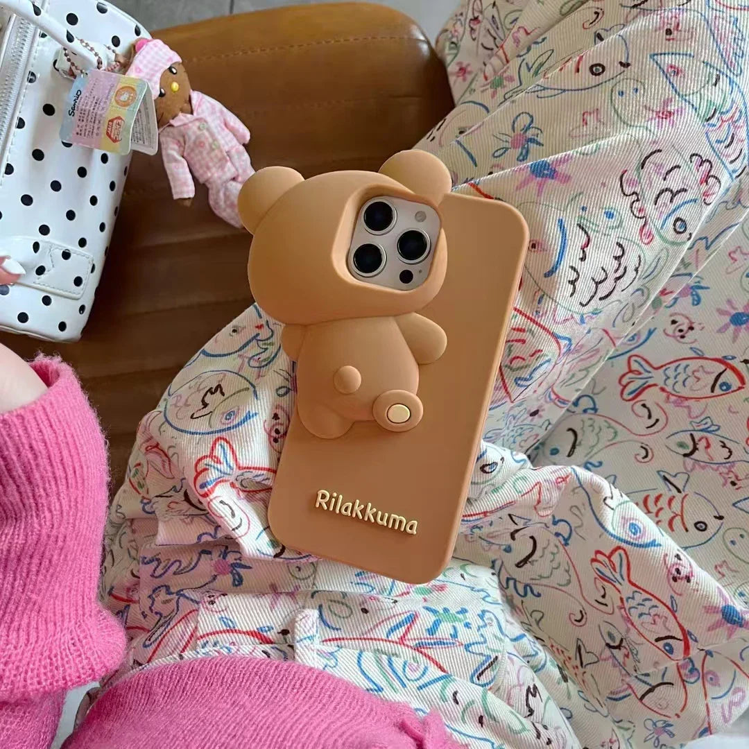 Funny 3D Cartoon Hide and Seek Rilakkuma Bear Phone Case