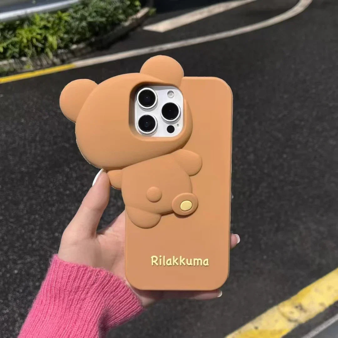 Funny 3D Cartoon Hide and Seek Rilakkuma Bear Phone Case