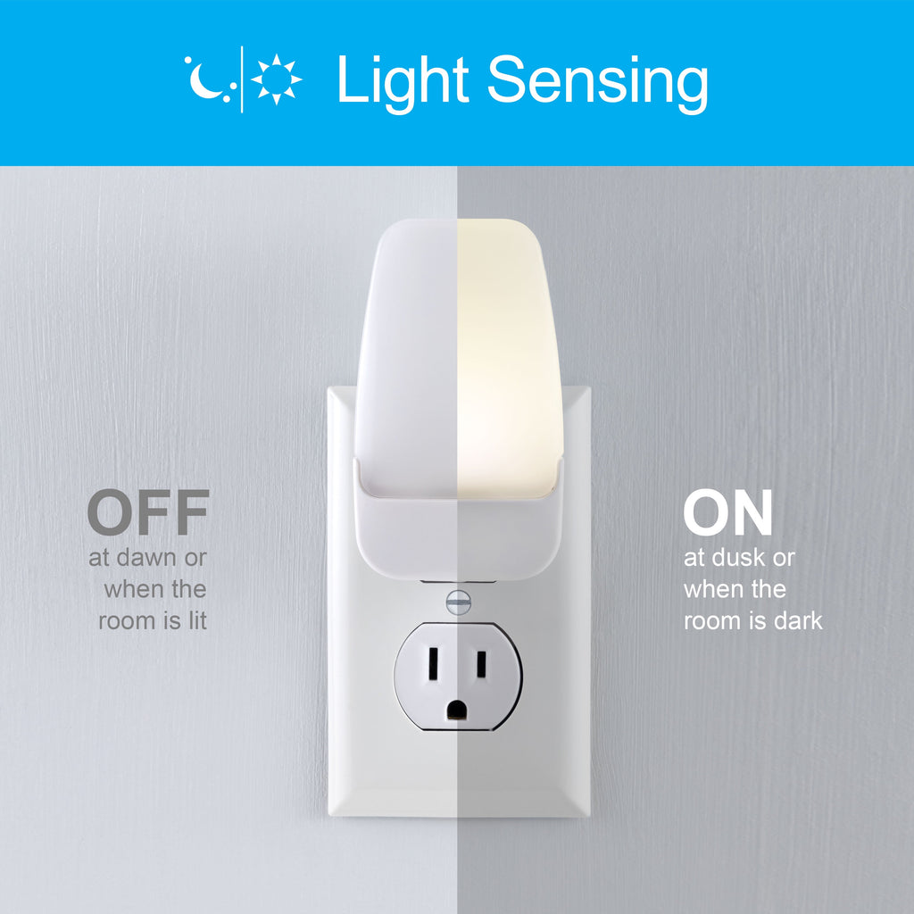GE Automatic LED Plug-In Night Light, Dusk-to-Dawn Light Sensing, Warm White, 5 in., Compact Outlet Design, UL Listed, Bedroom/Bathroom/Hallway, 2-Pack
