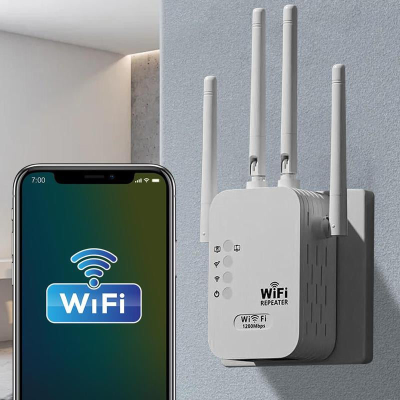 Wifi Extender 2025, 1200Mbps Dual Band (5Ghz/2.4Ghz) Wifi Booster, Covers 10,000 Sq. Ft & 50 Devices, Repeater/Ap/Router with Ethernet Port, Ideal for Home & Office Wifi Repeater Backyard Extender Wifi Extender