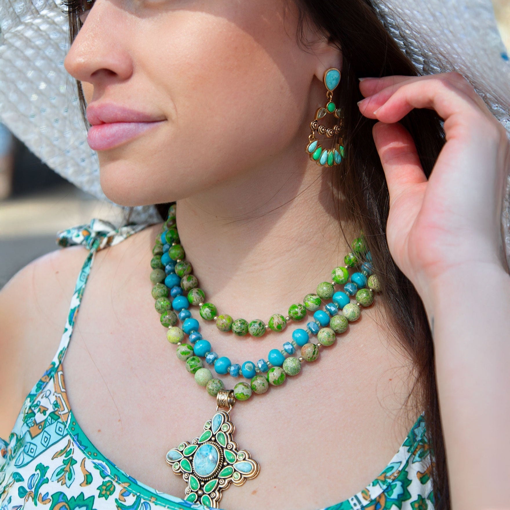 Legacy Blue and Lime Turquoise Golden Post Drop Earrings