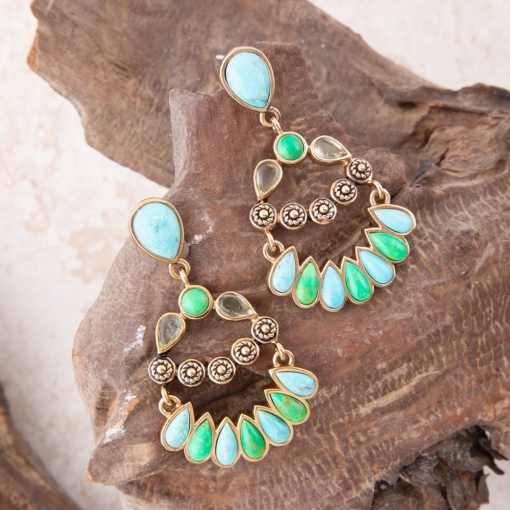 Legacy Blue and Lime Turquoise Golden Post Drop Earrings