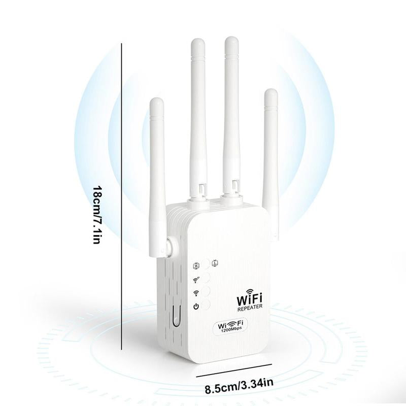 Wifi Extender 2025, 1200Mbps Dual Band (5Ghz/2.4Ghz) Wifi Booster, Covers 10,000 Sq. Ft & 50 Devices, Repeater/Ap/Router with Ethernet Port, Ideal for Home & Office Wifi Repeater Backyard Extender Wifi Extender