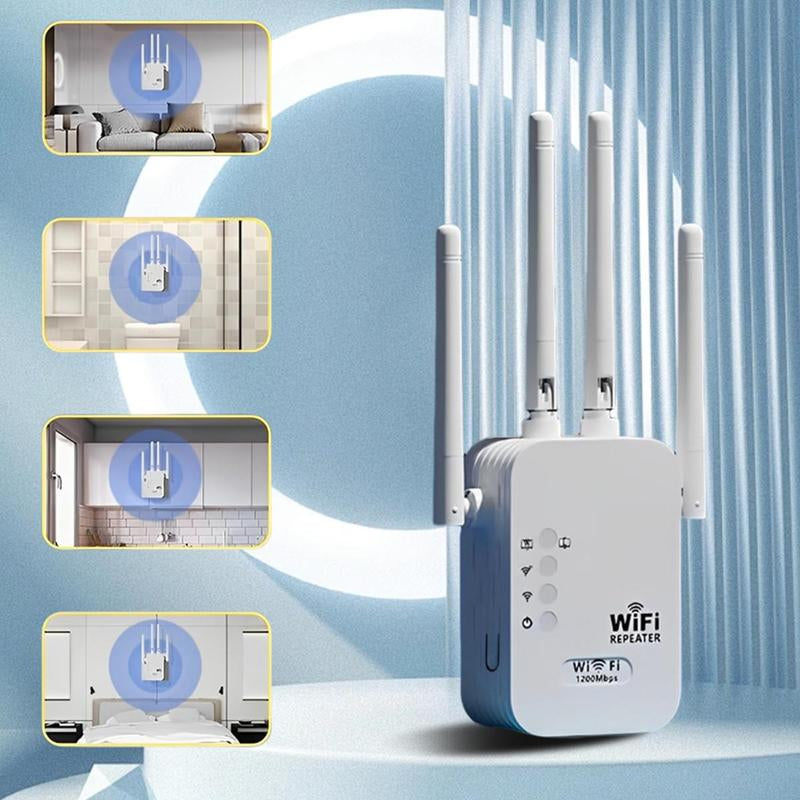 Wifi Extender 2025, 1200Mbps Dual Band (5Ghz/2.4Ghz) Wifi Booster, Covers 10,000 Sq. Ft & 50 Devices, Repeater/Ap/Router with Ethernet Port, Ideal for Home & Office Wifi Repeater Backyard Extender Wifi Extender