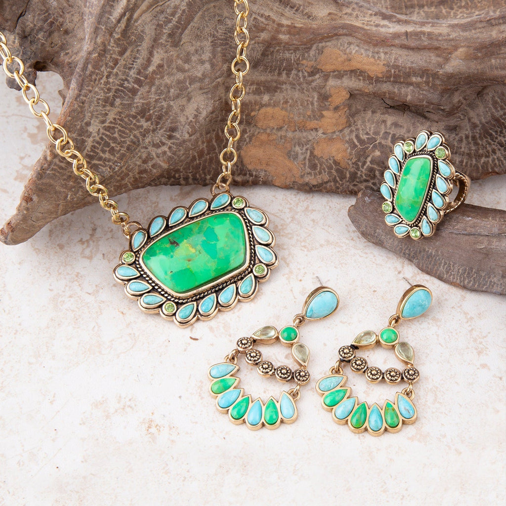 Legacy Lime Green and Blue Turquoise Golden Statement Ring