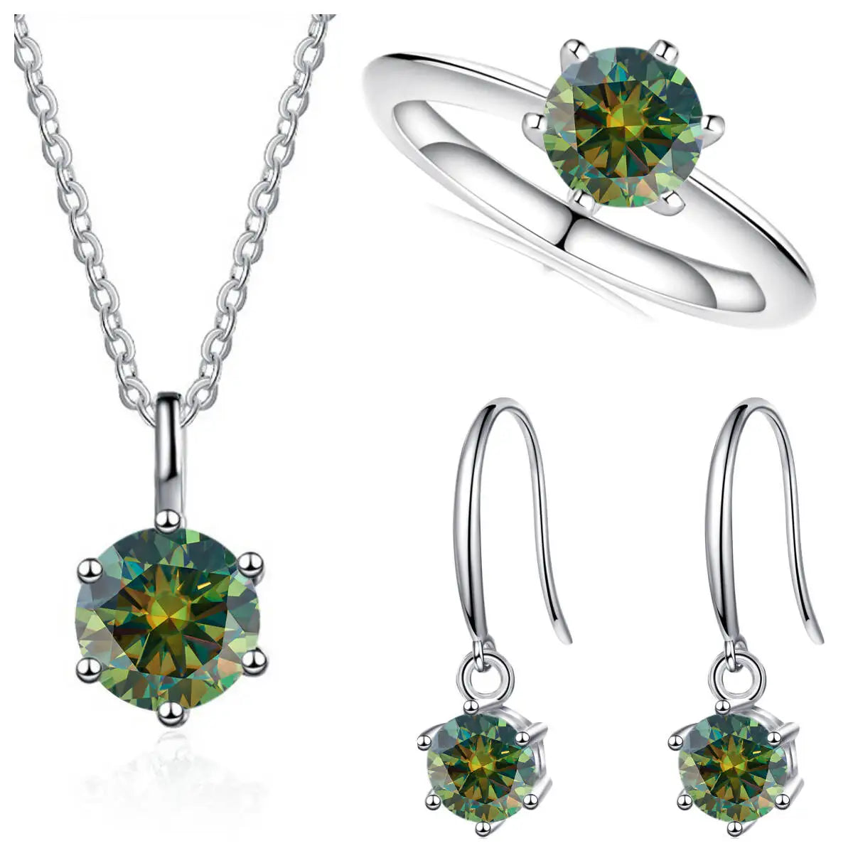 Sterling Silver 925 Moissanite Jewelry Set 2.5CT D Color Necklace Earrings