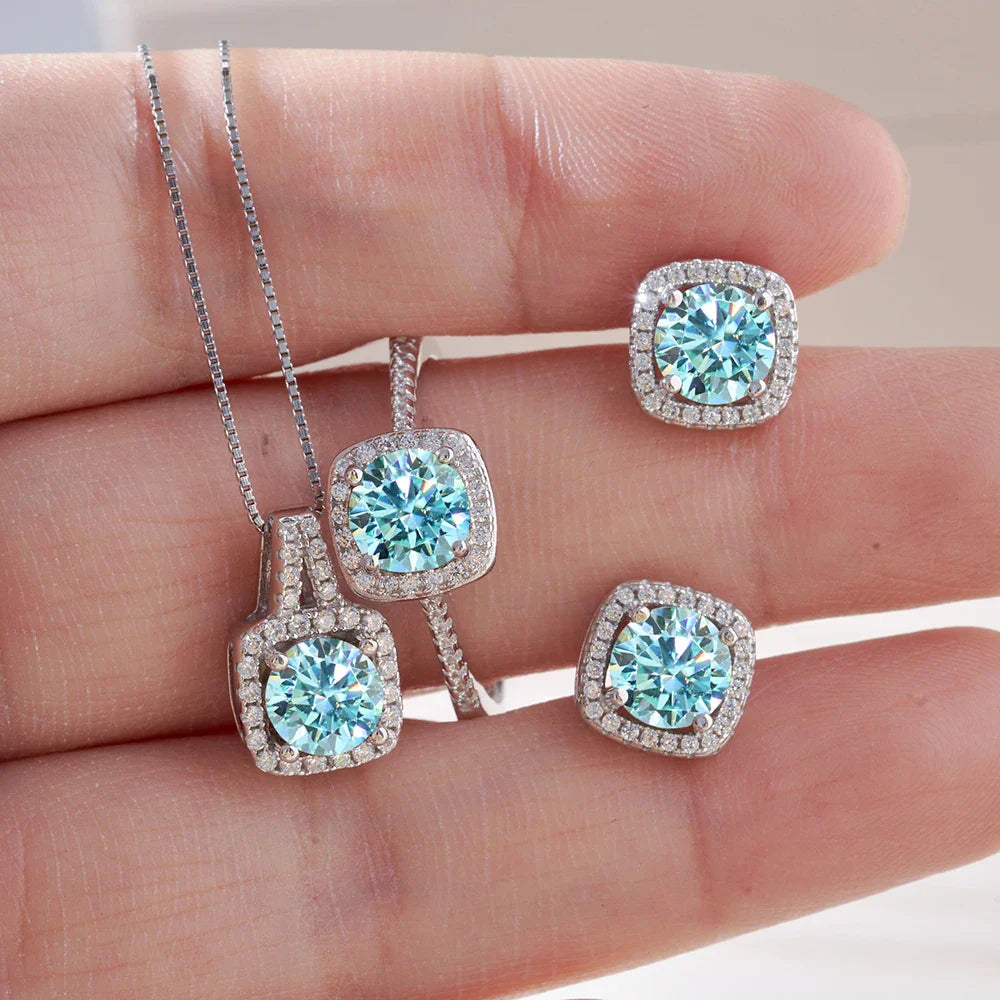 Sterling Silver 3-Piece Moissanite Jewelry Set 1ct Necklace Ring Earrings